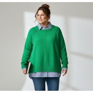 LAUREN Ralph Lauren Plus 2X Faux Layered Kelly Green Sweater Attached Dickey LRL